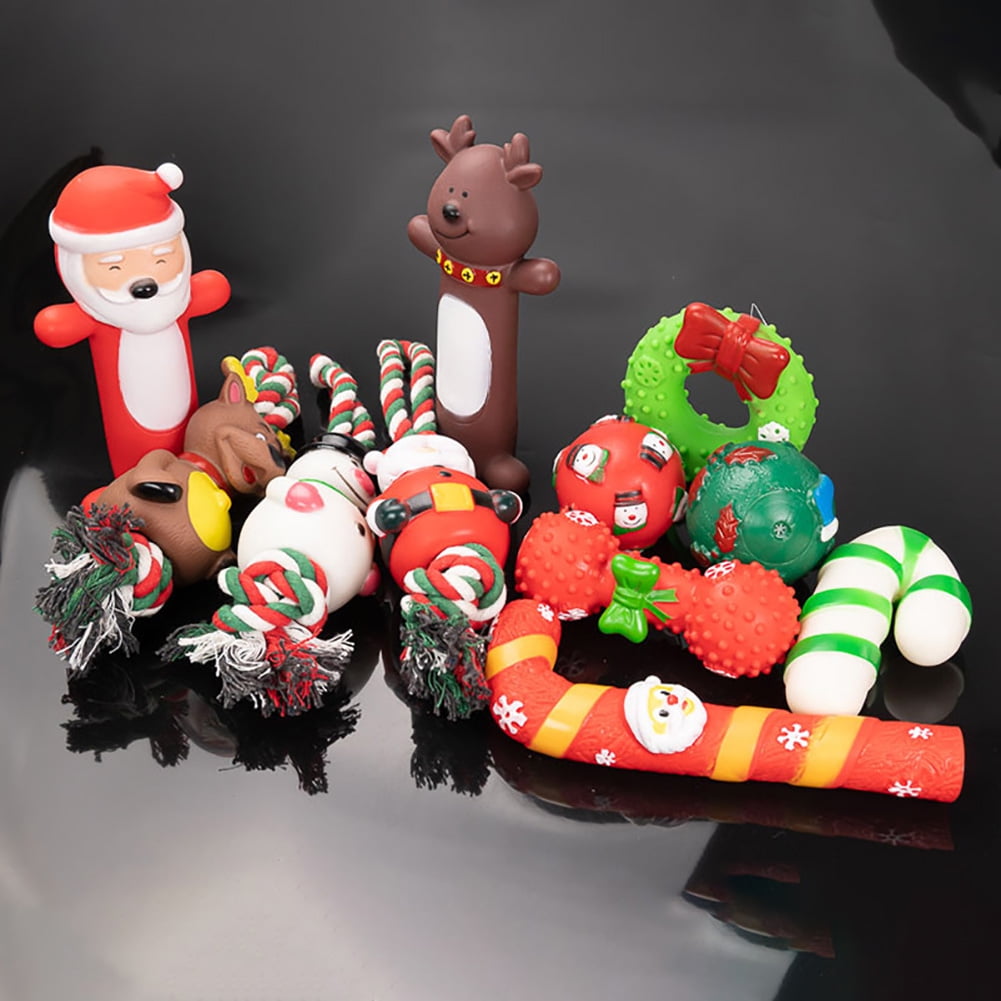 Christmas Dog Stocking Toys Xmas Dog Toys Set, Rubber Dog Toys, Indestructible Dog Toy Durable Squeaky Puppy Chew Toys for Training Teething