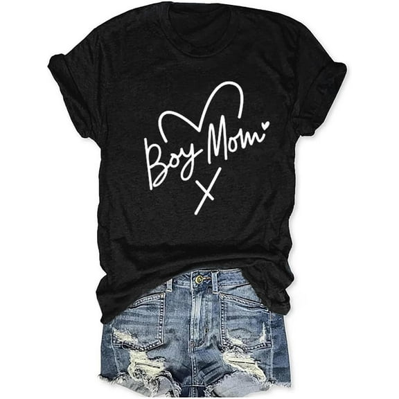 Womens Boy Mama Shirt Casual Letter Printed Boy Mom T-Shirts Short Sleeve Mother's Day Graphic Tee Tops100%cotton
