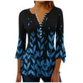 thumbnail image 2 of 3/4 Sleeve Tops for Women Casual Spring Ruffled V Neck T Shirts Three Quarter Length Work Blouses Dressy Tunic Tops 2025 Blue XXL, 2 of 5