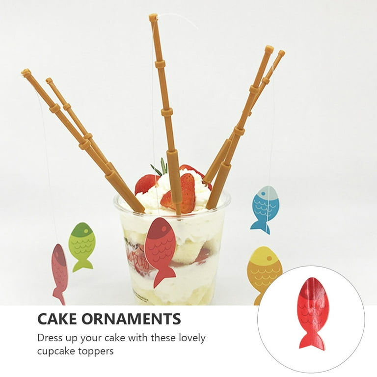 8pcs Fishing Rod Shape Cupcake Toppers Cake Decorations Table Decors (Mixed  Color)