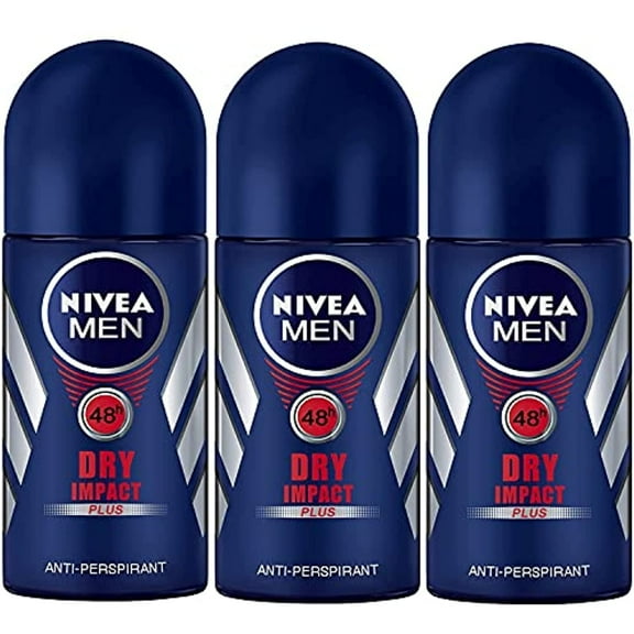 Nivea for Men Dry Impact Antiperspirant Deodorant Roll-on 50ml (3 Pack)