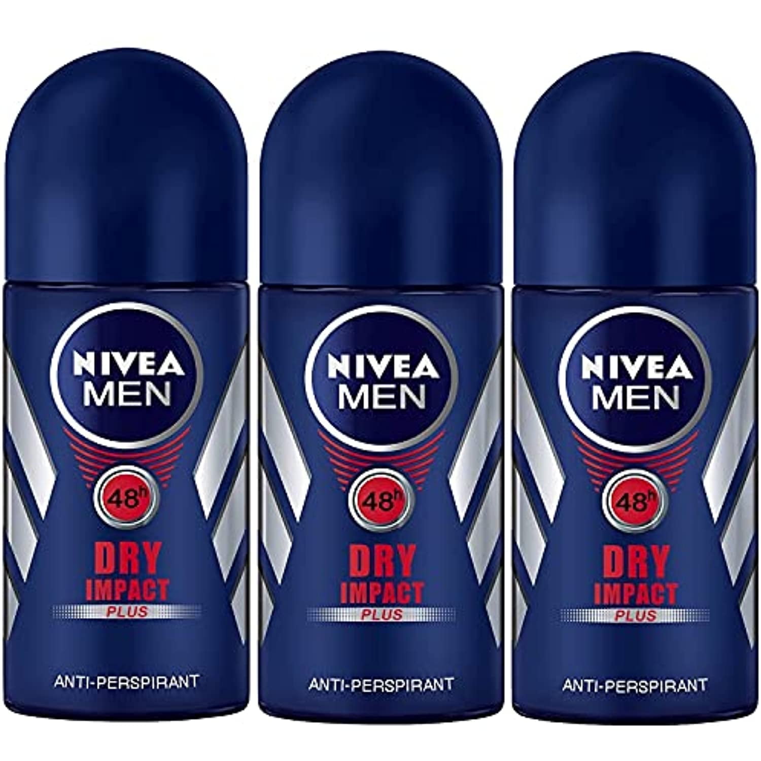 Nivea for Men Dry Impact Antiperspirant Deodorant Roll-on 50ml (3 Pack)