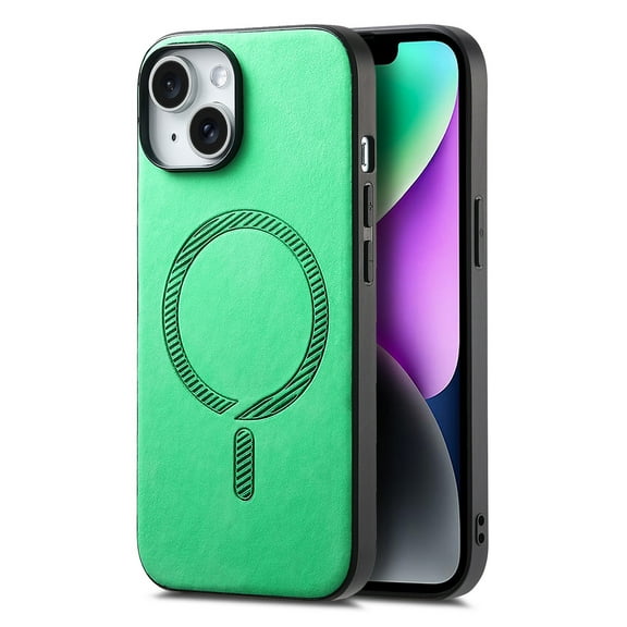 for iPhone 14 Magnetic Case, Luxury PU Leather Skin-Feel Back Protective Phone Cover Compatible with Mag-Safe Support Car Mount Holder for iPhone 14, Green