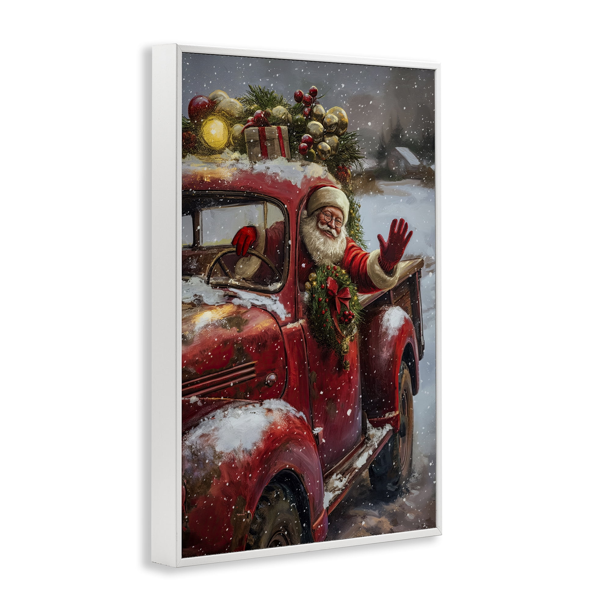 Stupell Industries Santa Waving Hello Holiday Painting White Framed Art Prints Wall Art, 12 x 18