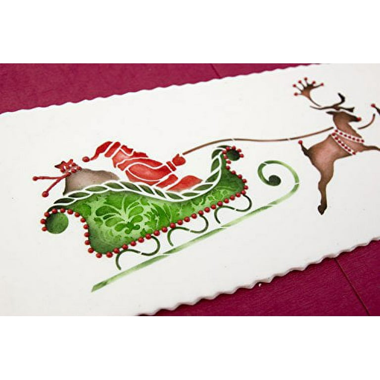 Merry Christmas with Santa and Reindeer Stencil (10 mil plastic)
