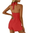 thumbnail image 3 of Pounoo Women's Rompers Halter Neck Sleeveless Knit Rompers Casual Daily Style Lightweight Breathable Tie Back Elastic Waist Solid Color Rompers Gift, 3 of 9