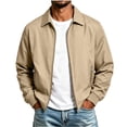 thumbnail image 2 of TOMVIGX Mens Bomber Jacket Lightweight Windproof Flight Jacket Spring Autumn Casual Zip Up Solid Color Lapel Collar Vintage Pilot Outerwear Coat Beige S, 2 of 7