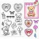 thumbnail image 1 of Sello transparente de oso dulce, sello de silicona con forma de corazón, sello de goma transparente con forma de globo y flor., 1 of 7