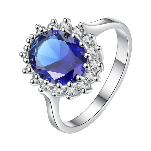CILENON Cubic Zirconia Ring Blue Gem Ring Female Ring Popular Exquisite Ring Simple Fashion Jewelry Womens Rings Silver Rings for Women Gold Jewelry(Blue,8)