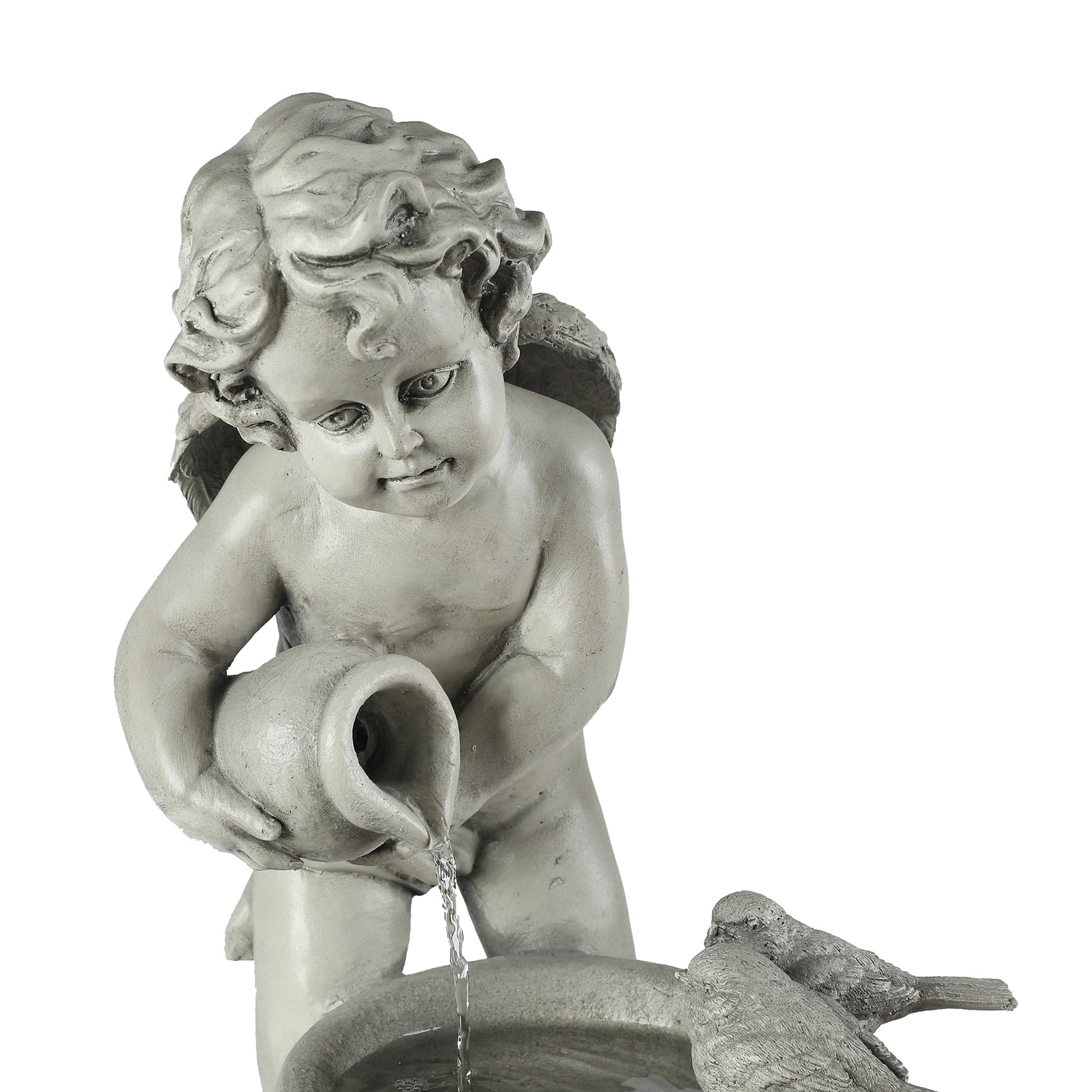 LuxenHome 34" Resin Cherub Angel Outdoor Water Fountain, Garden Water Feature Decor