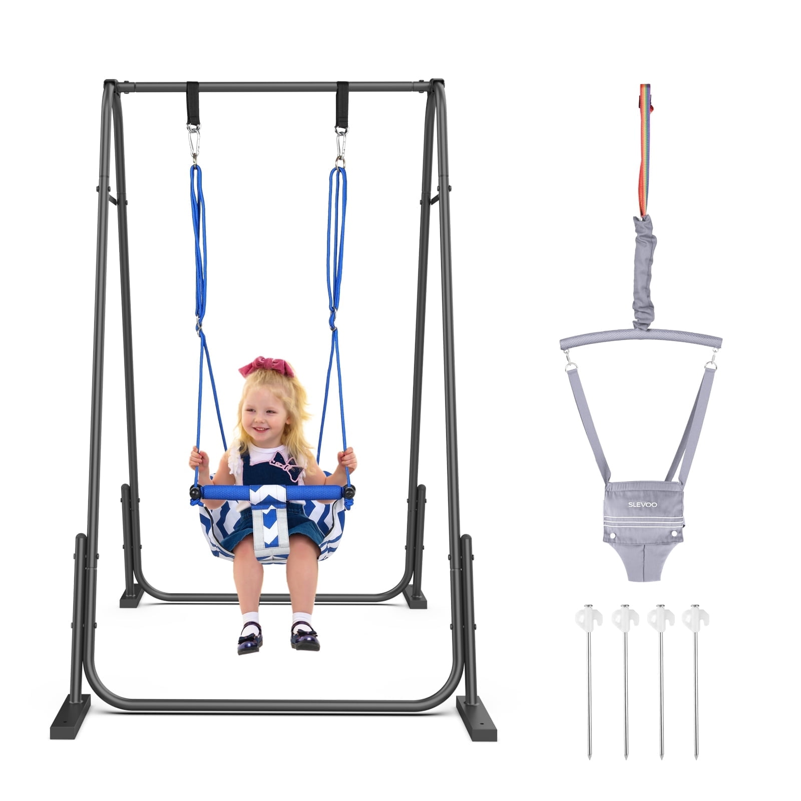 Slevoo 2-in-1 Baby Jumper and Swing Baby Jumper for 6 Months to 6 Years with Portable Quick Foldable Stand Adjustable Strap & Soft Padded Seat Gray