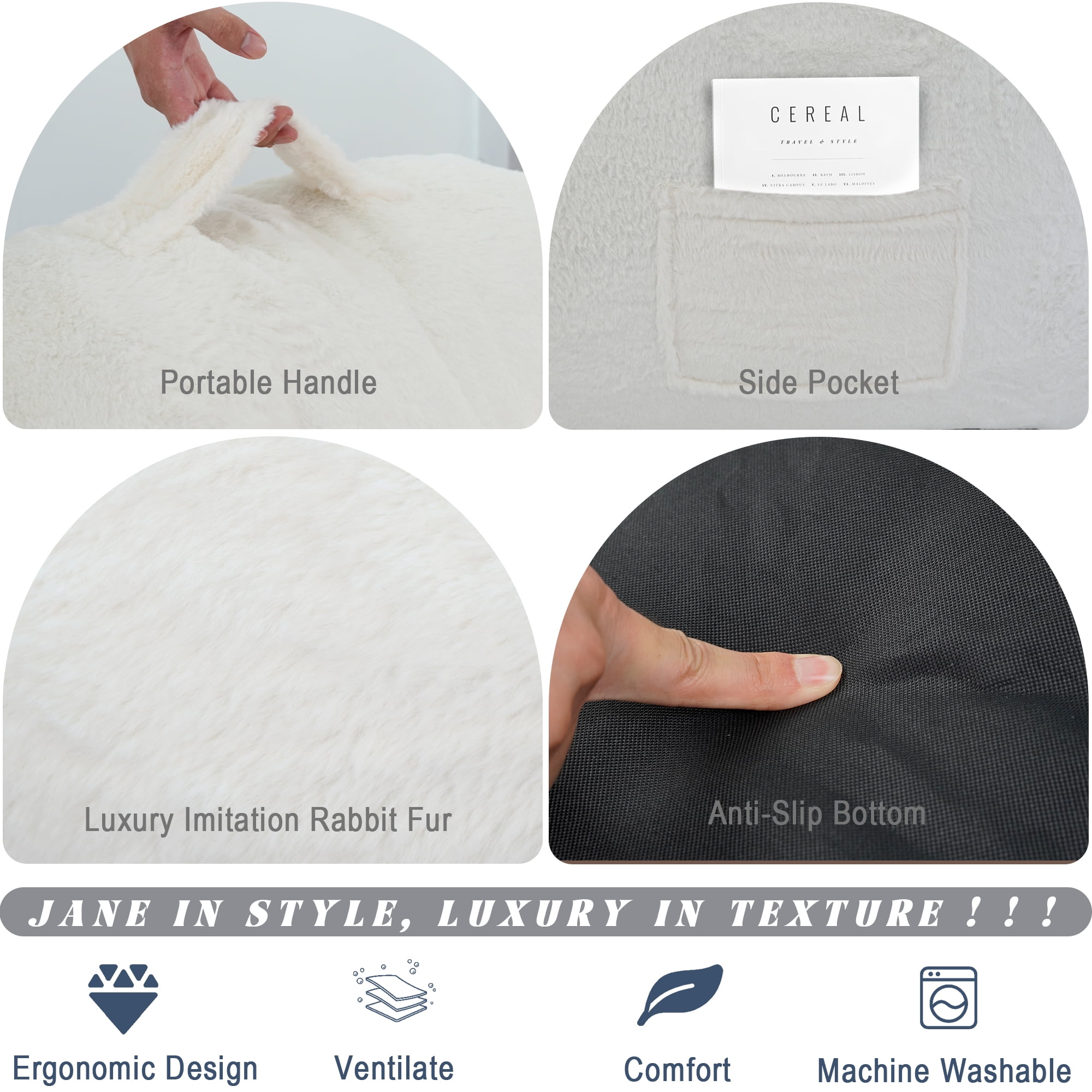 Oversized Foam Bean Bag Sofa Chair, Fluffy Bean Bag Chair with pillow for Adults, Lazy Floor Bean Bag Sofa Couch with Ergonomic Support, Plush Lazy Sofa with Beige Color.