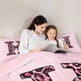 thumbnail image 4 of Erosebridal Kawaii Cheetah Print Bow Girl Twin Bedding Sets 7-Piece,Girls Teens Leopard Print Letter Monogrammed H Bedding Comforter Set,Pink Reversible, 4 of 6