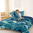 thumbnail image 4 of Manfei Cartoon Manta Ray King Size Comforter Sets, Anime Ocean Wave Comforters King Size, Teal Blue, Blue Reversible, 3pcs, 1 Comforter and 2 Pillowcases, 4 of 7