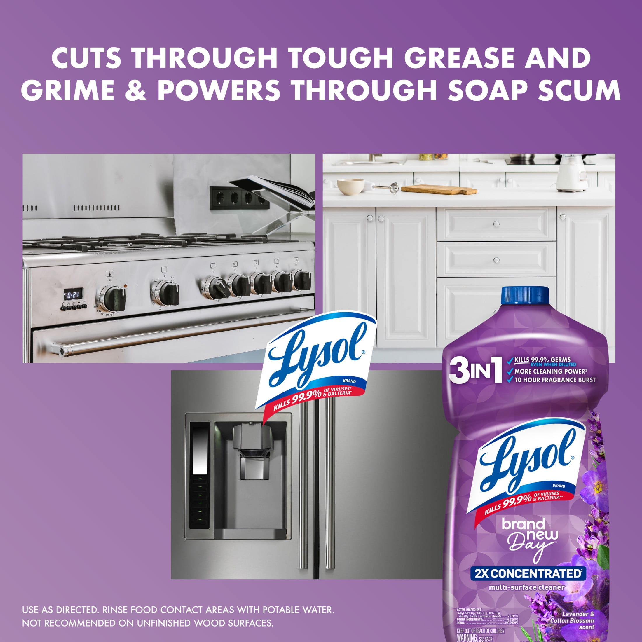 Lysol All Purpose Cleaner, 2X Concentrated Multi-Surface Disinfectant Floor Cleaner for Mopping Solution, for Bathroom & Kitchen, Lavender & Cotton Blossom, 28 fl oz