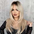 thumbnail image 4 of Ombre Blonde Wig for Women Long Straight Wig with Bangs for Day Paty Synthetic Layered Hai Wig Heat Resistant Fiber, 4 of 6