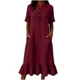 thumbnail image 2 of Ynynloco Women's Summer Cotton Linen Half Sleeves Button Down Casual Loose Ruffle Midi Dress with Pockets, 2 of 8