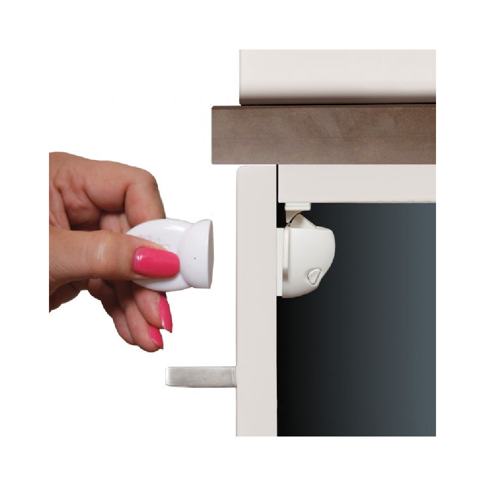 Dreambaby Adhesive Mag Lock 1 Key Cabinet Drawer Lock Plastic Magnet White, 2 Pack - image 4 of 7