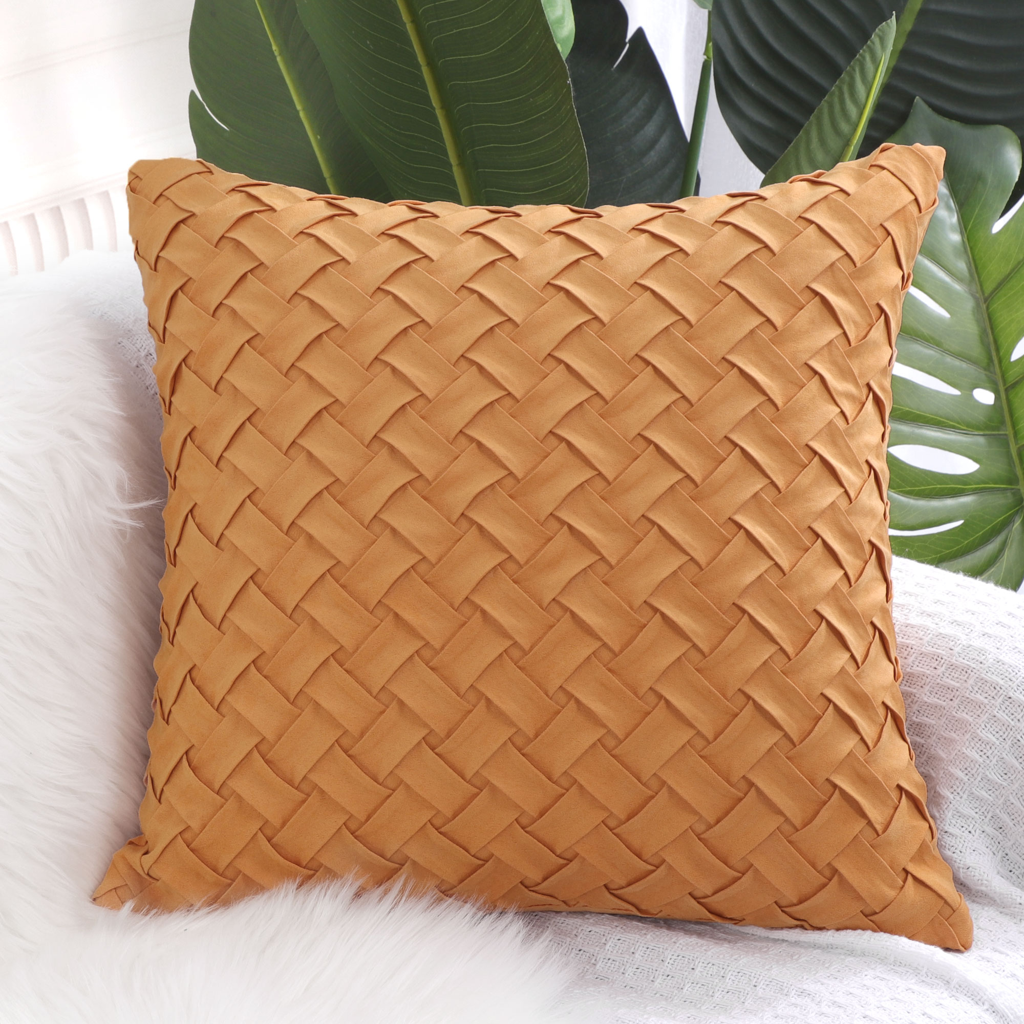 PiccoCasa Square Stylish Basket Weave Pattern Pillow Cover 18"x18