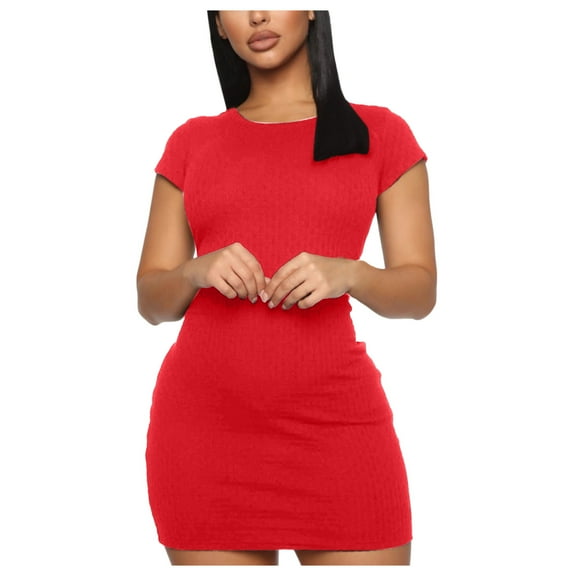 LLYwey s Maxi Dresses for Women 2024 Round Neck Tight Bag Hip Short Dress New formal Dresses Red M