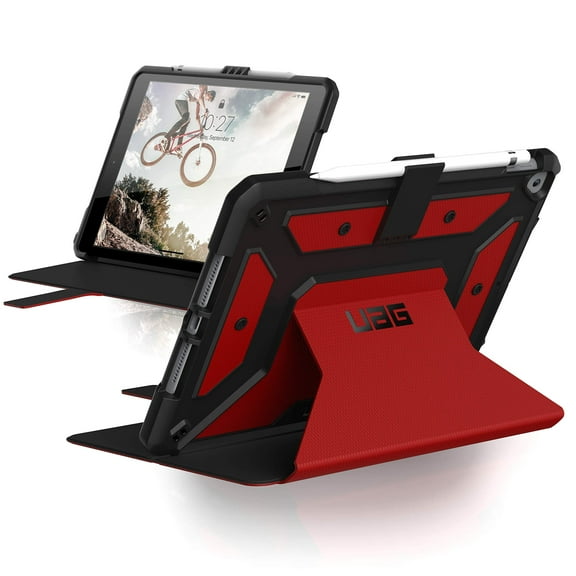 UAG iPad 10.2 Case Red Magma, 9th Generation 2021, 8th Gen 2020, Rugged Heavy Duty Protective Durable Folio Cover & Kick Stand, w/Pencil Stylus Holder, Metropolis Series