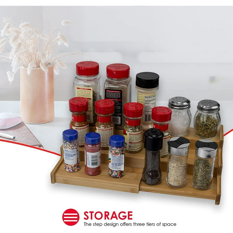 Home Basics Expandable 3 Tier Step Seasoning and Spice Organizer, Natural, KITCHEN ORGANIZATION