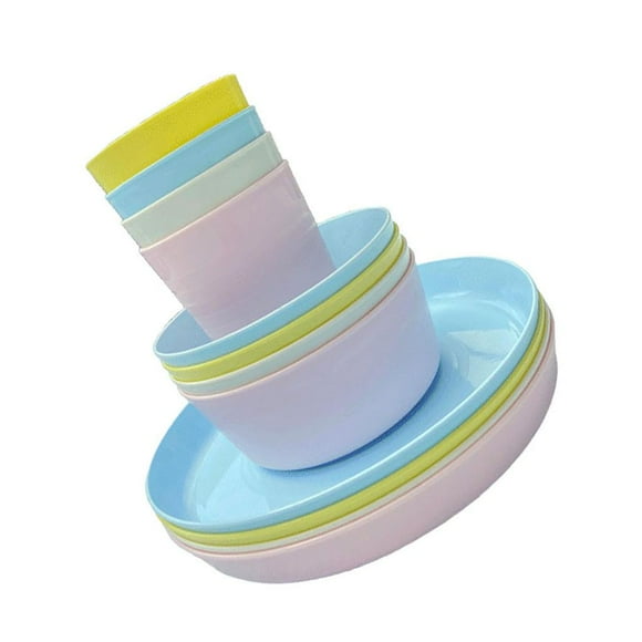 Vajilla De Plástico De Colores Aleatorios, Juego De Picnic Reutilizable Y Fiesta, 4 Tazas, 4 Tazones Y 4 Platos Para Niños Y Niñas 12 Unids/Set Yuarrent BA000894-00