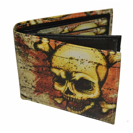Leatherboss Vegan Leather Men's Bifold Exotic Wallet with Skull Print and Gift Box
