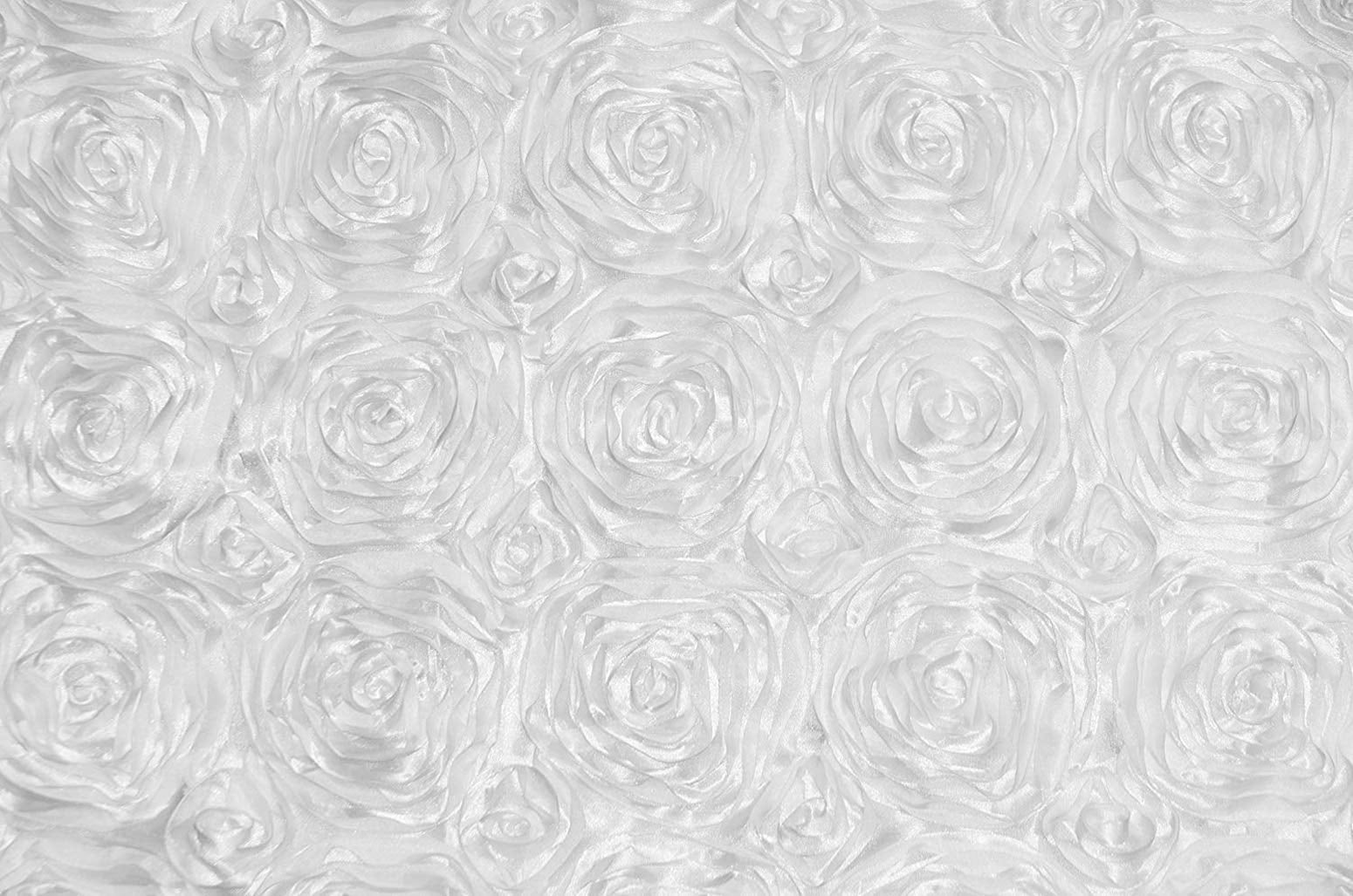 AK Trading 54-Inch Wide Premium Satin Rosette 3D Rose Design Ribbon Fabric (White, 5 Yards)