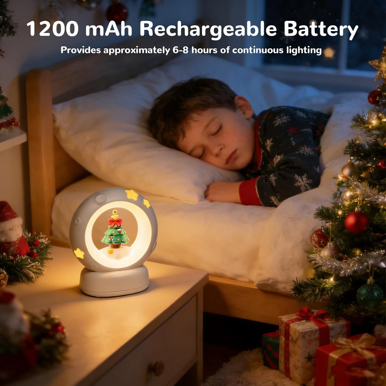 Space Christmas Night Light for Kids Baby, Cute Christmas Tree Nursery Lamp with Touch Sensor, Dimmable Rechargeable Bedside Light, Christmas Gifts for Boys Girls