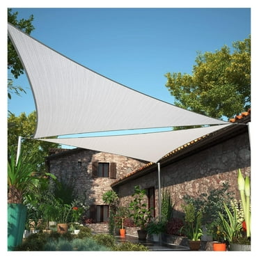 Jiowenm 20' x 20' x 20' Grey Triangle Sun Shade Sail UPF50 SMTAPT28 Canopy Fabric Cloth Screen, Water Air Permeable & UV Resistant, Heavy Duty, Carport Patio Outdoor - (We Customize Size)