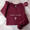 thumbnail image 2 of Christ Is King Embroidered Unisex T-shirt Sweatshirt Hoodie, Christian Shirt, Cross On The Sleeve,Jesus Lover Shirt, Couples Gift Shirt., 2 of 5