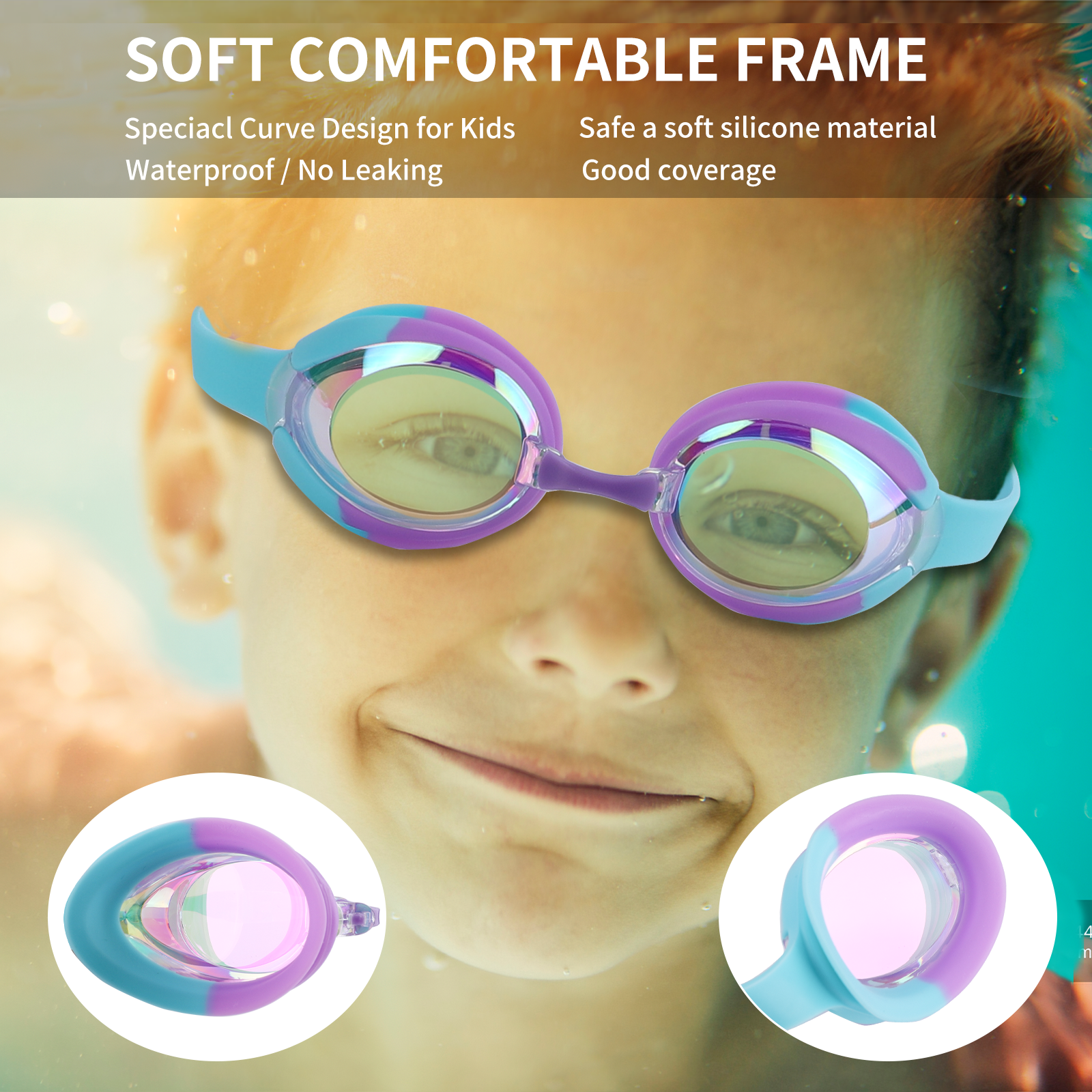 Kids Swim Goggles for Age 3-15 Boys Girls, 2 Pack Swimming Goggles Anti Fog No Leaking Anti Fog Kids Goggles - image 5 of 7