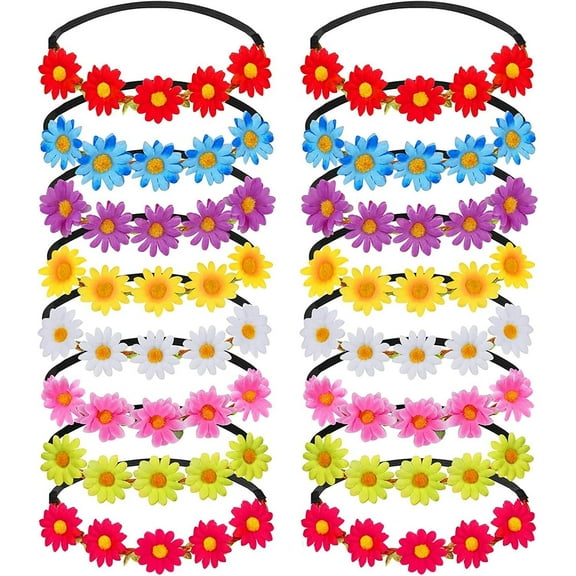 16 Pieces Flower Headband Girl Women Daisy Flower Crown Hippie Floral Wreath