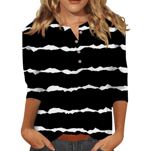 Outfmvch Button Down Shirts for Women,3/4 Length Sleeve Womens Tops,Black Sweaters for Women,Button Up 3/4 Length Sleeve T Shirt Shirt Top,Long Sleeve Tees for Women,Plain Sweatshirt Women Black 2XL