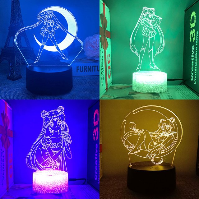 Sailor Moon Anime figuras juguetes Manga Tsukino Usagi luz nocturna Mizuno Ami lámpara acrílica para decoración de dormitorio, regalo de cumpleaños para niños