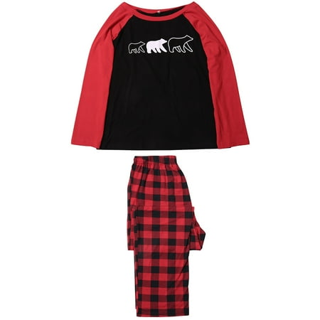 

Tretra Dad Mom Kid Baby Cartoon Bear Plaid Sleepwear Christmas Homewear Sets