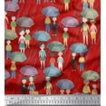 thumbnail image 1 of Soimoi Red polyester Crepe Fabric Monsoon Theme Human Figure Print Sewing Fabric Yard 52 Inch Wide, 1 of 1
