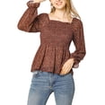 thumbnail image 1 of Blusa de mujer Allegra K con hombros al descubierto, mangas largas de campana, estampado floral, con fruncido, color rojo, 1 of 7