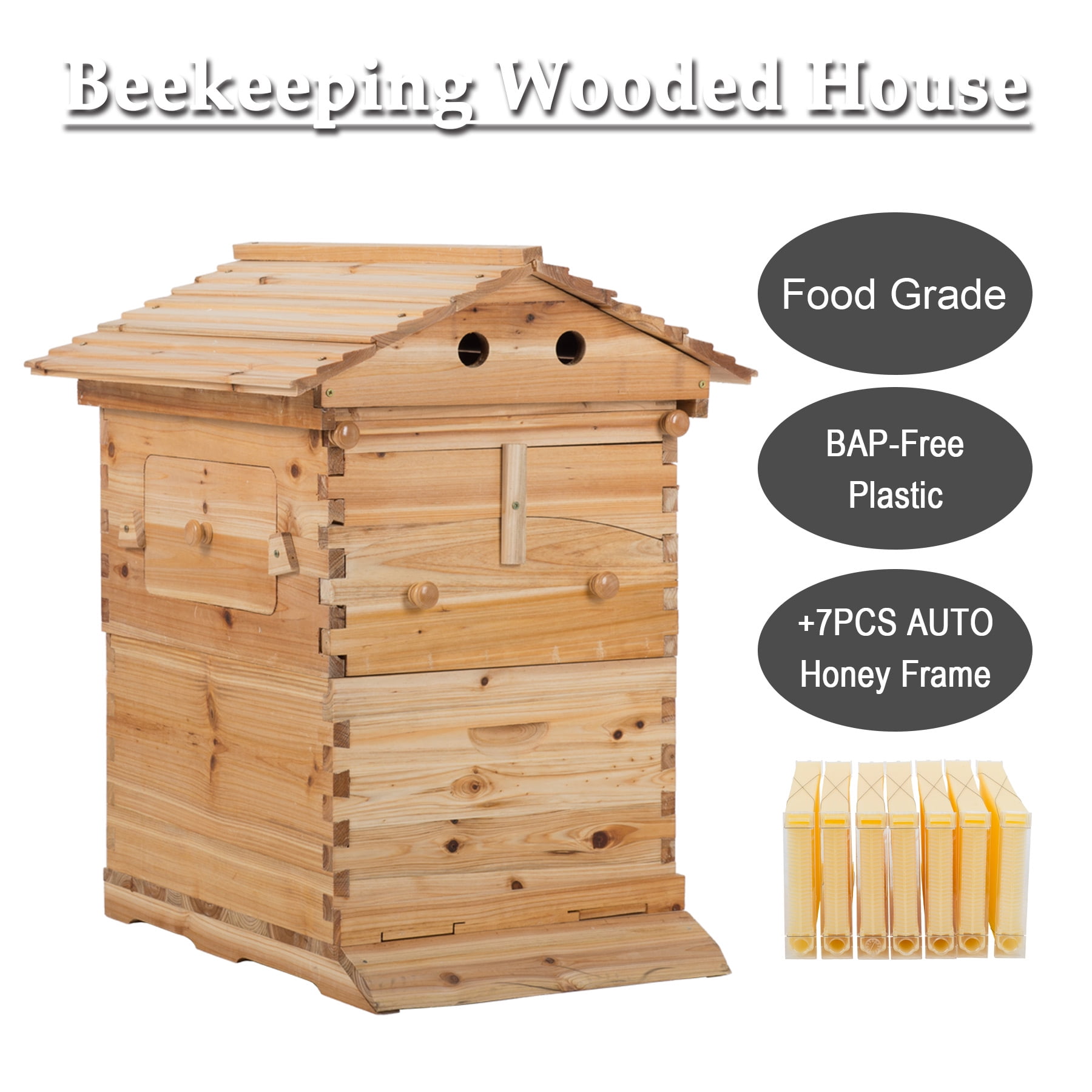 Upgraded Beekeeping Wooden House Box W// 7PCS Auto Move Honey Beehive Frames US