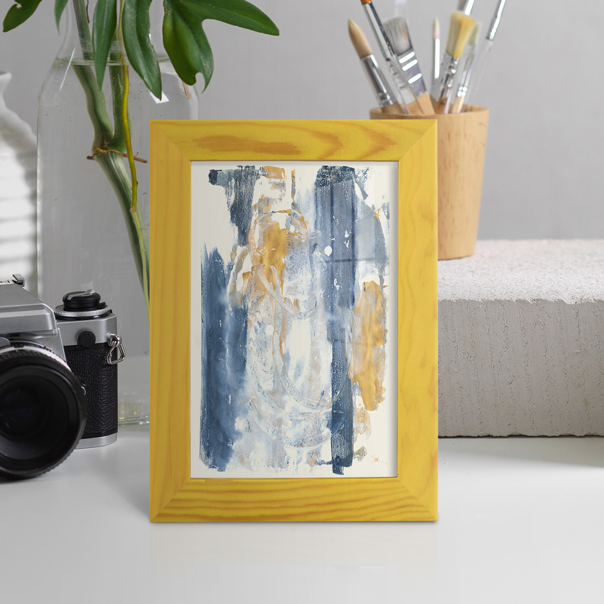 Circles & Dream II - Framed Print w/glass - Sunflower Yellow