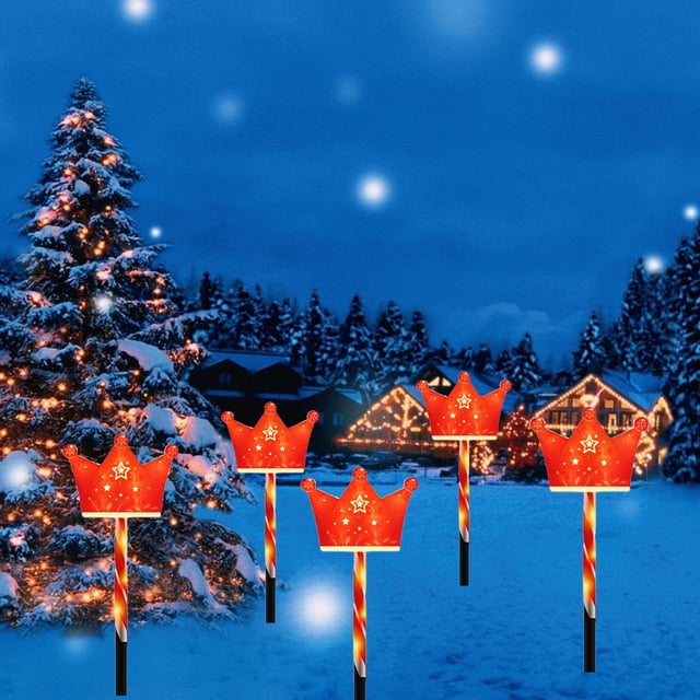 Luces solares de Navidad LED, forma de elementos clásicos, modo de color cálido, luces solares para el suelo, decoración al aire libre para vacaciones de jardín y patio, uno a cinco, luces decorativas
