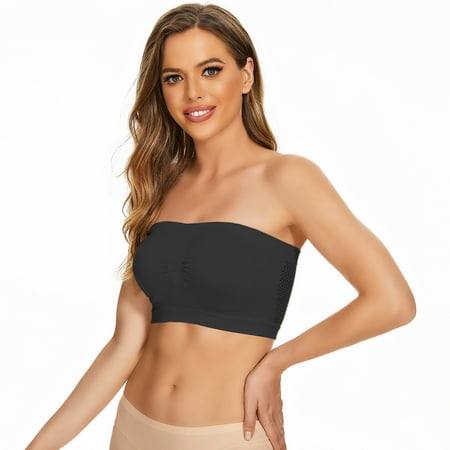 

NECHOLOGY 3 Pieces Womens Non Padded Bandeau Sprots Bra Strapless Convertible Bralettes Basic Layer Top Bra Metallic Halter Top Vest Black Medium