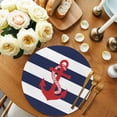 thumbnail image 2 of Round Woven Placemats 1 pc, Red Coastal Nautical Anchor Washable&Heat Resistant Plastic Wipeable Placemats for Round Table White Navy Blue Striped Kitchen Dining Table Decor, 13in,, 2 of 9