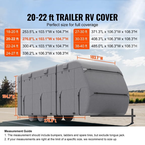 Travel Trailer Cover,20-22 ft RV Cover,4-Layer Non-Woven Fabric Camper Cover,Waterproof,Windproof&Rip-Stop Class A RV Cover,with Storage Bag,Repair Patches,Straps&Tire Covers