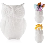 Comfify White Ceramic Owl Utensil Holder – Decorative Kitchen Countertop Crock for Cooking Utensils, Farmhouse Organizer