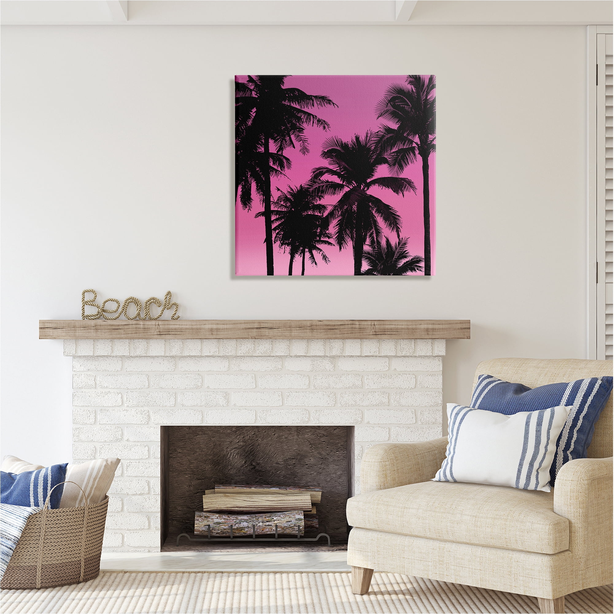 Stupell Industries Tropical Pink Palms Botanical & Floral Painting Gallery Wrapped Canvas Art Print Wall Art, 30 x 30