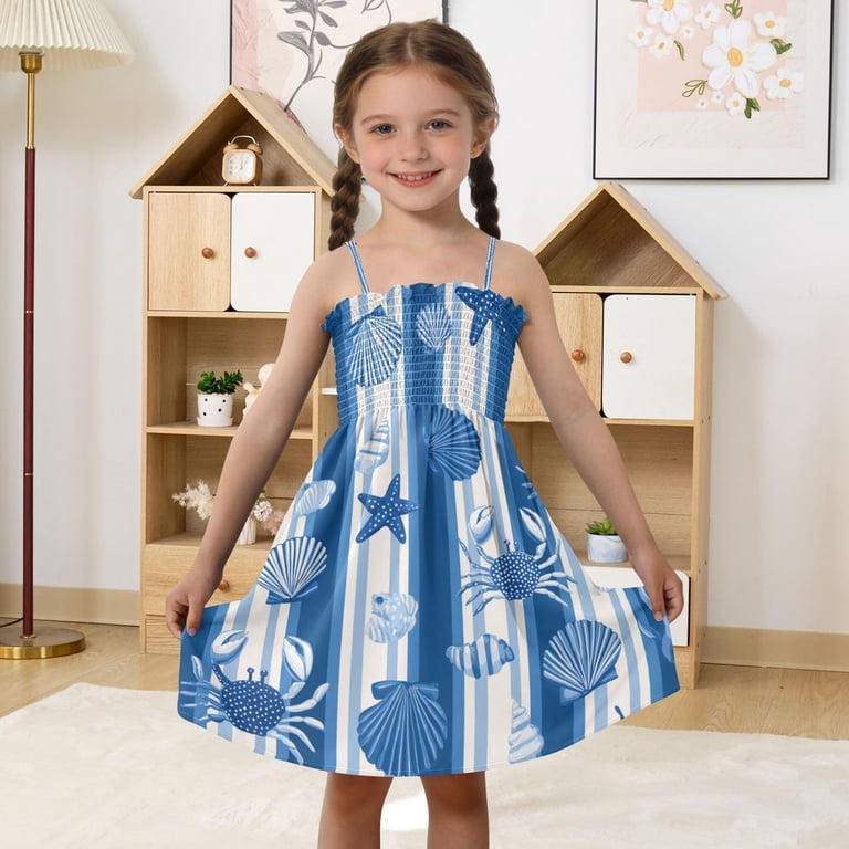 toddler girl beach dress Ttyfwhd Girls Spaghetti Strap Sundress, 100% Polyester Summer Casual with Elastic Smocked Top, Soft Breathable Dress for Girls 2t smocked beach sundress