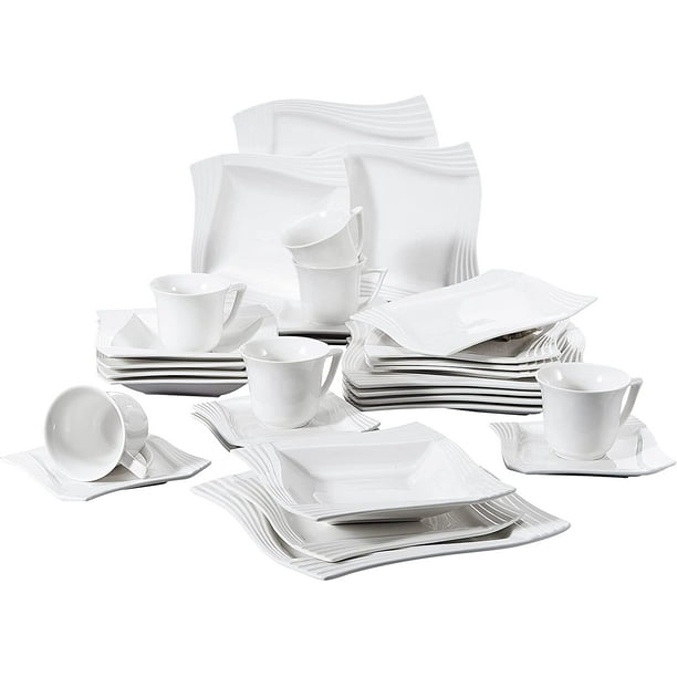 MALACASA, Series Amparo, 30-Piece Porcelain Dinnerware Set, Ivory White ...