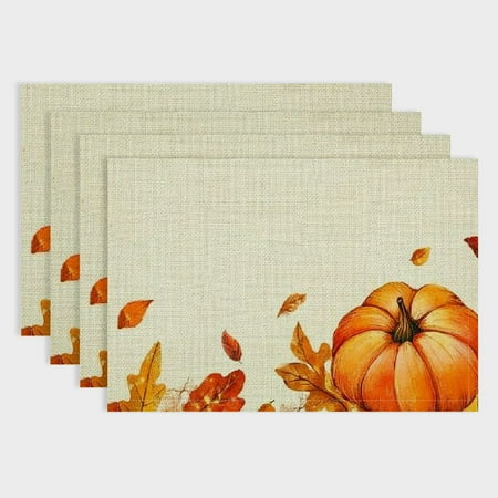 

Pratyus Pumpkin Leaves Autumn Linen Cloth Placemat Set of 4 for Elegant Dining and Home Decoration 18x12in